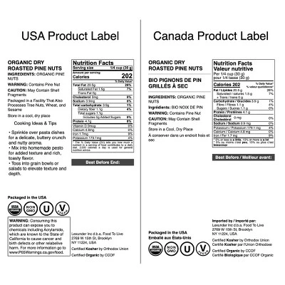 Organic Dry Roasted Pine Nuts - By Food To Live 1 Organic Dry Roasted Pine Nuts - By Food To Live