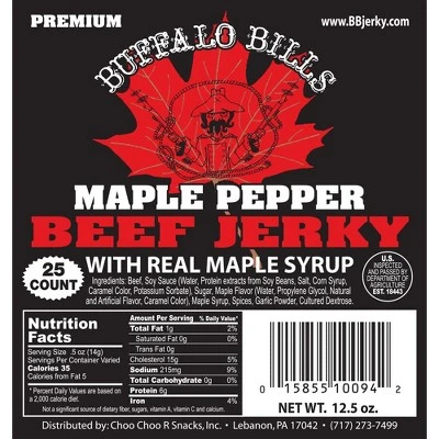 Buffalo Bills 12.5oz Premium Maple Pepper Beef Jerky Strips (25 Beef Jerky Strips Per Bag) 1 Buffalo Bills 12.5oz Premium Maple Pepper Beef Jerky Strips (25 Beef Jerky Strips Per Bag)