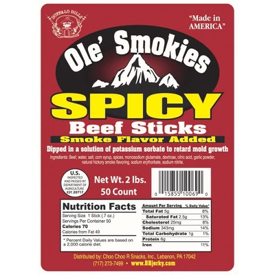 Buffalo Bills 2-lb Spicy 5" Ole Smokies Saddlebag (50 Twist End Beef Sticks Per Saddlebag) 1 Buffalo Bills 2-lb Spicy 5" Ole Smokies Saddlebag (50 Twist End Beef Sticks Per Saddlebag)
