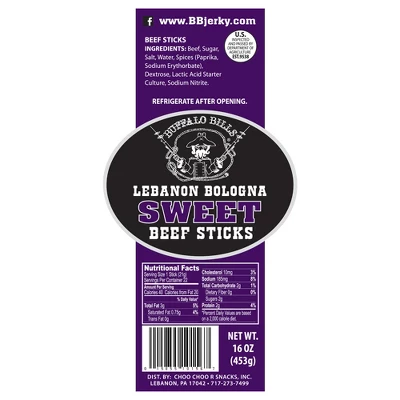 Buffalo Bills 1-lb Pack Sweet Lebanon Bologna Sticks (Pennsylvania Dutch Sweet Beef Sticks) 1 Buffalo Bills 1-lb Pack Sweet Lebanon Bologna Sticks (Pennsylvania Dutch Sweet Beef Sticks)