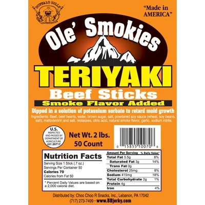 Buffalo Bills 2-lb Teriyaki 5" Ole Smokies Saddlebag (50 Twist End Beef Sticks Per Saddlebag) 1 Buffalo Bills 2-lb Teriyaki 5" Ole Smokies Saddlebag (50 Twist End Beef Sticks Per Saddlebag)
